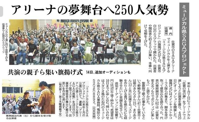 旗揚げ式を伝える新聞記事「アリーナの夢舞台へ250人気勢」